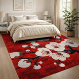 Red Plum Blossom Area Rug with Geometric Lattice