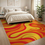 Vibrant Wavy Abstract Area Rug in Fiery Oranges