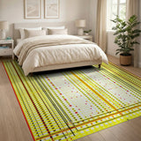 Vibrant Yellow Grid Dot Geometric Area Rug