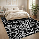 Traditional Persian Elegant Black White Persian Motif Area Rug