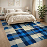 Blue and Teal Navy Blue Plaid Geometric Area Rug