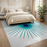Teal Sunburst Radial Geometric Rug