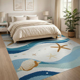 Coastal Waves Tufted Area Rug with Starfish Shells Fish