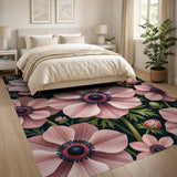 Vintage Pink Anemone Floral Area Rug