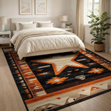 Southwestern Rust Star Area Rug Black Cream