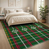 Festive Green Tartan Plaid Rug with Snowflakes