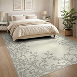 Elegant Beige Vine Leaf Border Area Rug