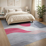 Abstract Wave Area Rug in Grey Pink