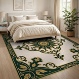 Ornate Green Gold Persian Area Rug