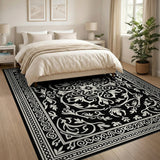 Traditional Persian Black and White Intricate Black White Persian Medallion Rug