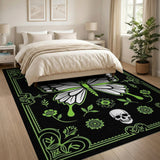 Ornate Green Butterfly Skull Area Rug