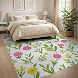 Multi-color and Patterns Vibrant Pink Yellow Daisy Floral Area Rug
