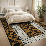 Tan Leopard Print Area Rug with White Borders
