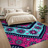 Vibrant Pink Teal Boho Floral Area Rug