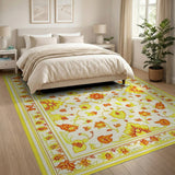 Vibrant Yellow Floral Persian Area Rug