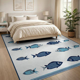 Stylized Blue Striped Fish Area Rug