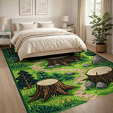 Whimsical Forest Path Tree Stumps Area Rug