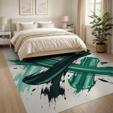 Green Brush Stroke Abstract Area Rug
