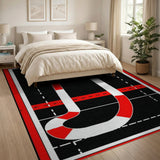 Red Volleyball Player Line Art Area Rug