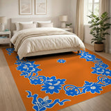 Vibrant Blue Hibiscus Floral Orange Area Rug