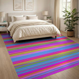 Vivid Rainbow Striped Area Rug