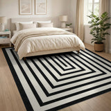 ODIKA Washable Geometric Black & White Area Rug - Modern Low Pile Non-Slip Carpet