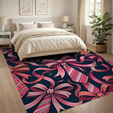 Playful Pink Bows Watermelon Candy Stripe Rug