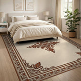 Ornate Cream Border Persian Area Rug