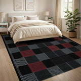 Red Black Dotted Grid Geometric Area Rug