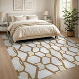 Modern Beige Hexagon Lattice Area Rug
