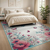 Pink Pink Peony Butterfly Floral Area Rug