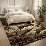Leaping Deer Herd Brown Tan Area Rug