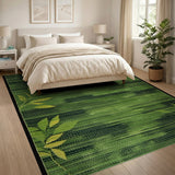 Vibrant Green Leaf Striped Area Rug