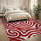 Red Wavy Swirl Abstract Area Rug