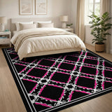 Pink Scalloped Diamond Trellis Black Area Rug
