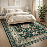 Green Teal Persian Floral Medallion Area Rug