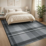 Black White Plaid Geometric Black and White Area Rug