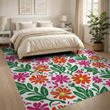 Vibrant Orange Pink Floral Area Rug