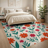 Whimsical Orange Spiral Floral Area Rug