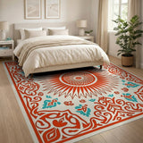Red Sun Mandala Persian Area Rug