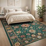 Emerald Green Traditional Persian Floral Green Rug