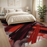 Bold Red Black Abstract Brushstroke Area Rug