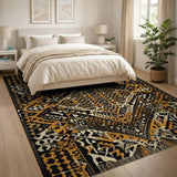 Bold Geometric Orange Black Area Rug