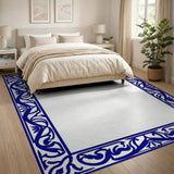 Blue and Teal Traditional Persian Navy Blue Ornate Persian Border Rug