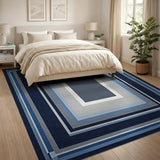 Navy Blue Concentric Frames Geometric Area Rug