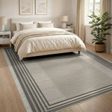 Beige Woven Area Rug with Black Border Frame