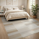Beige and Neutral Geometric Modern Beige Neutral Geometric Stripe Area Rug