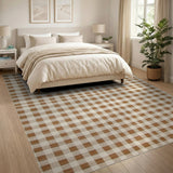 Tan Beige Gingham Checkered Area Rug