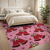 Festive Red Jingle Bells on Pink Area Rug