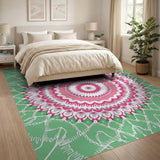 Mint Green Pink Mandala Boho Area Rug